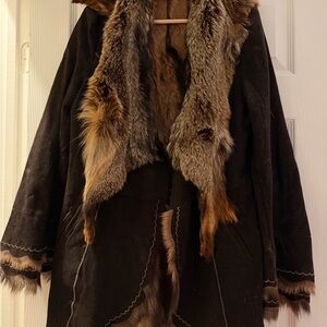 Harper Brown Real lamb skin brown suede shearling  Real Fur inside Jacket